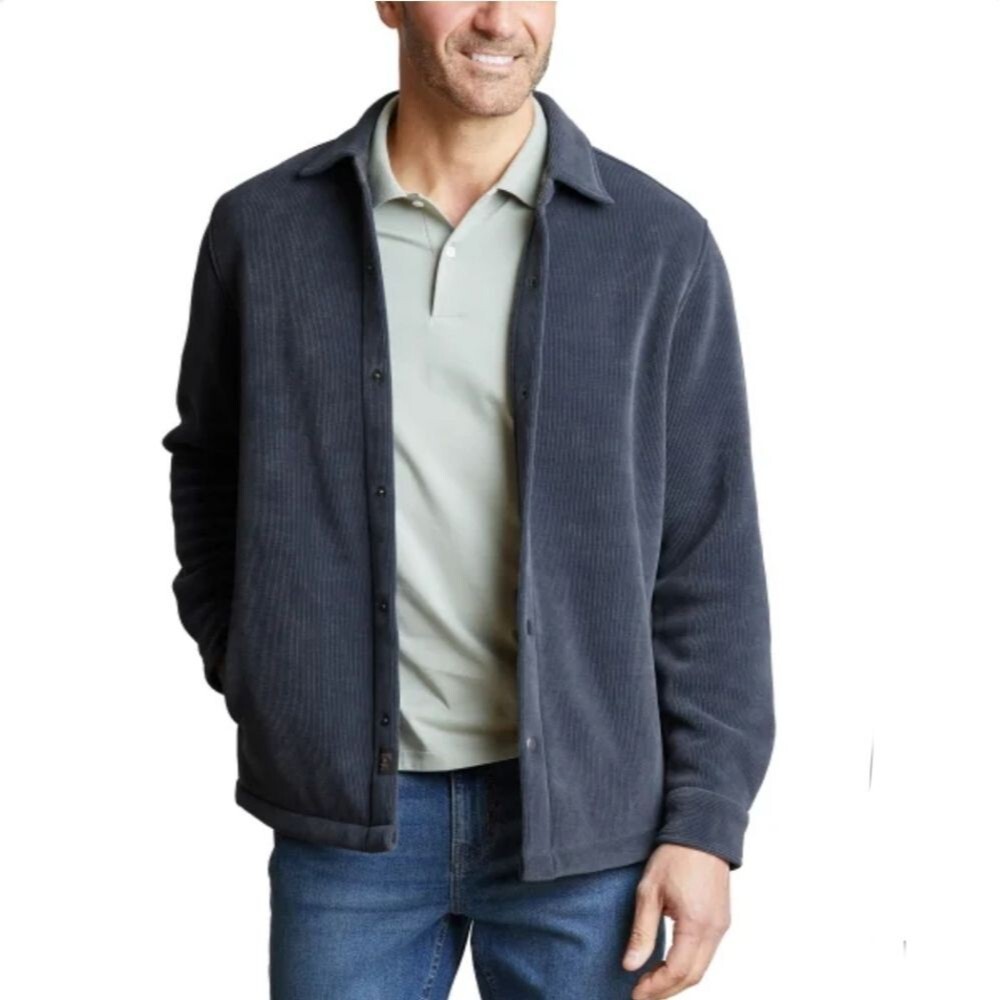 Copper & Oak Men's Heavyweight Ribbed Shirt Jacket Stretch Dusty Dark Blue